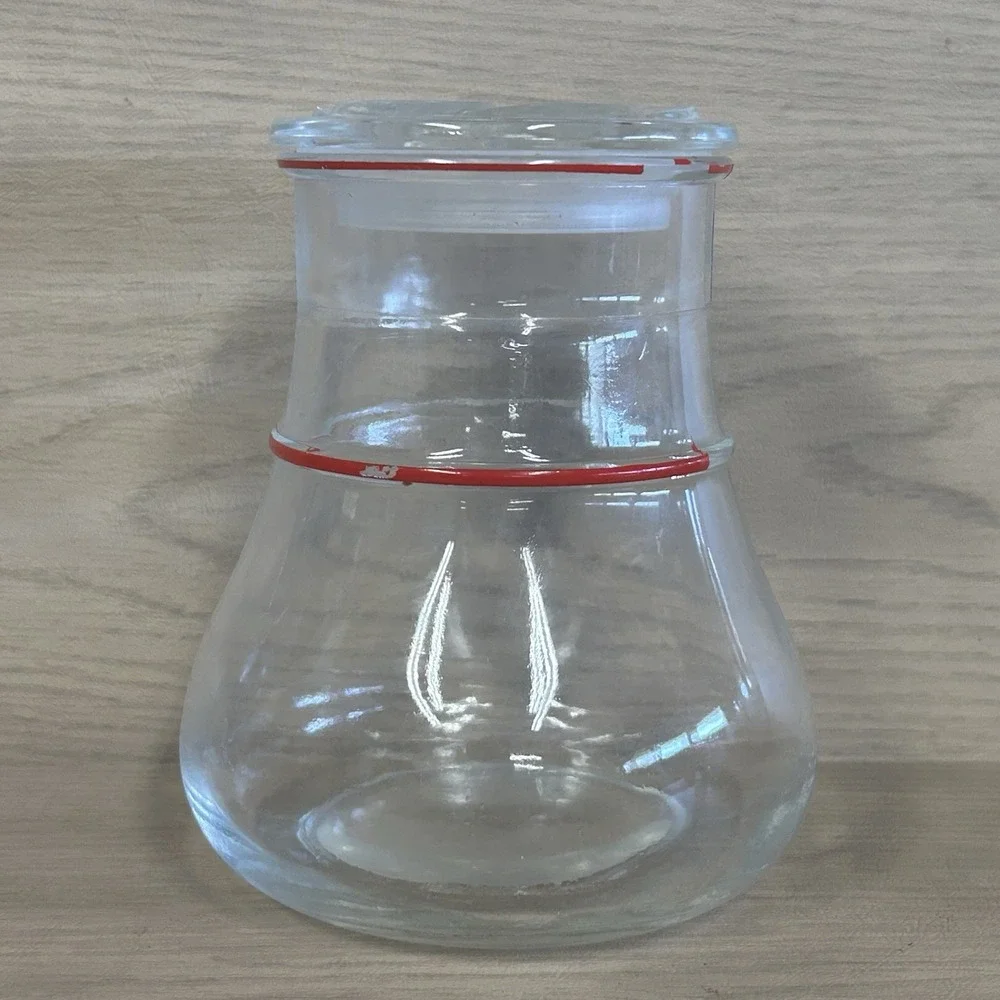 Verreries Du Gier Glass Canister France Juice Jar Flower shaped Lid Clear / Red